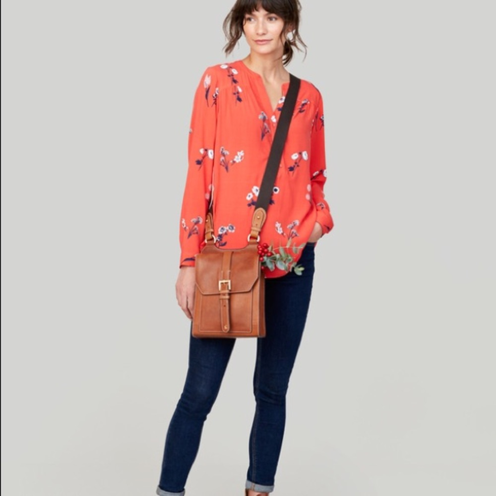 Joules red-orange floral tunic blouse